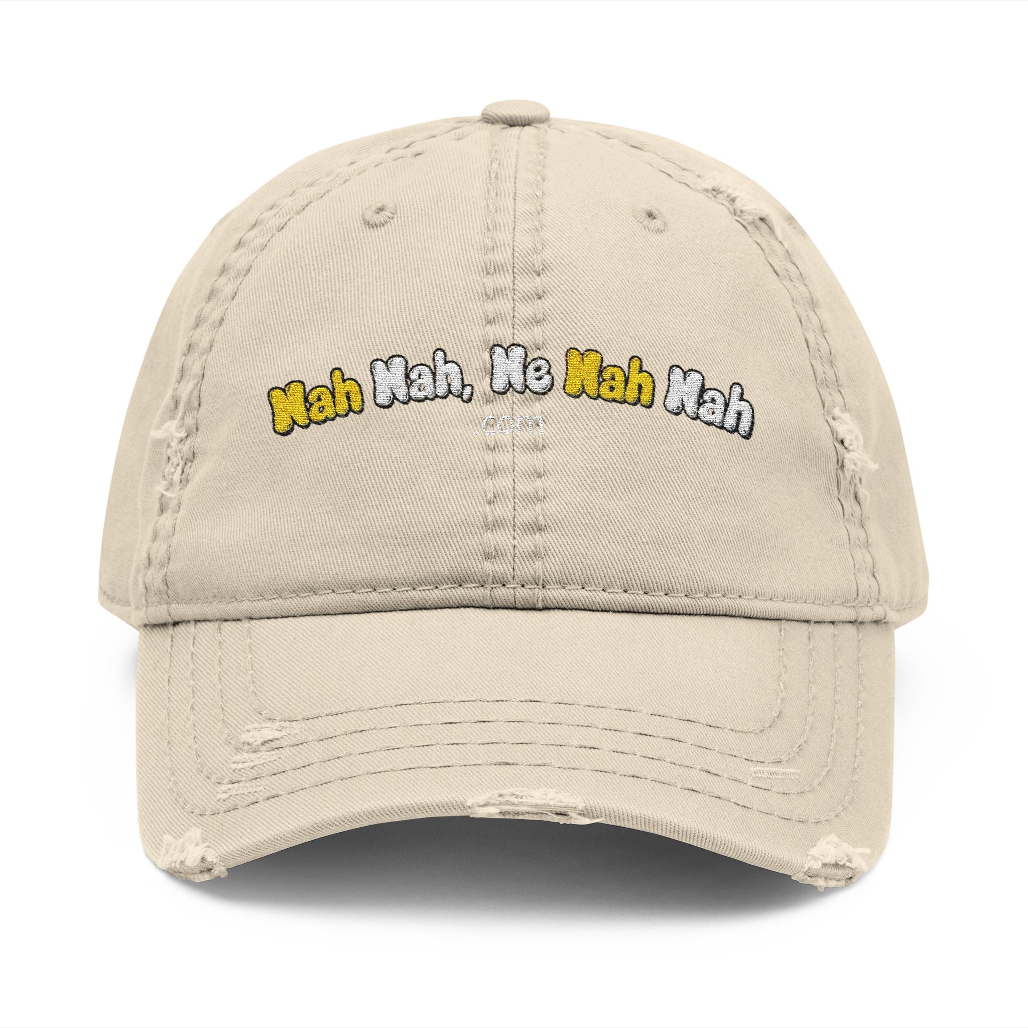 Distressed Embroidered Nah Nah Ne Nah Nah Dad Hat — Vintage Casual Cap for Tech & Trend Fans