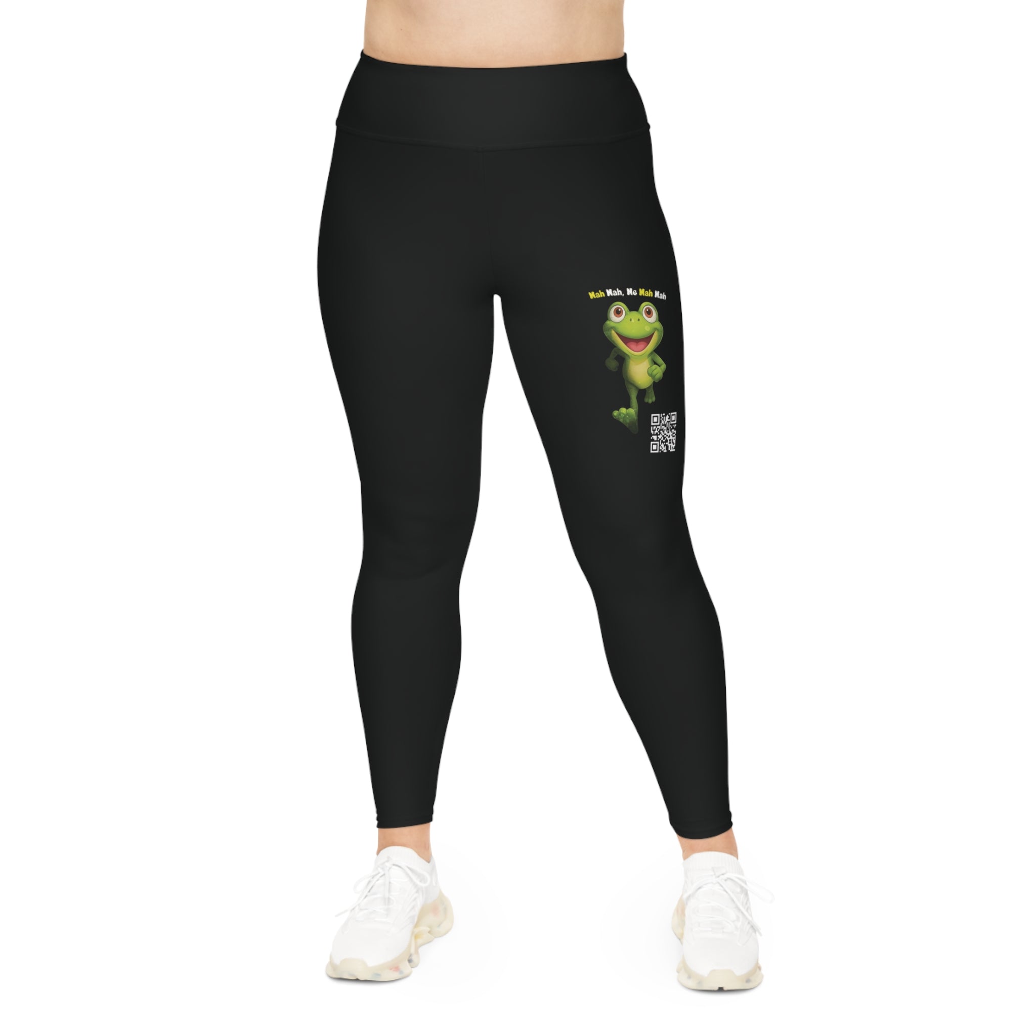 Leelee Inspired Plus Size Leggings (Black) — Cute Smiling Leelee Running Frog Graphic Leggings