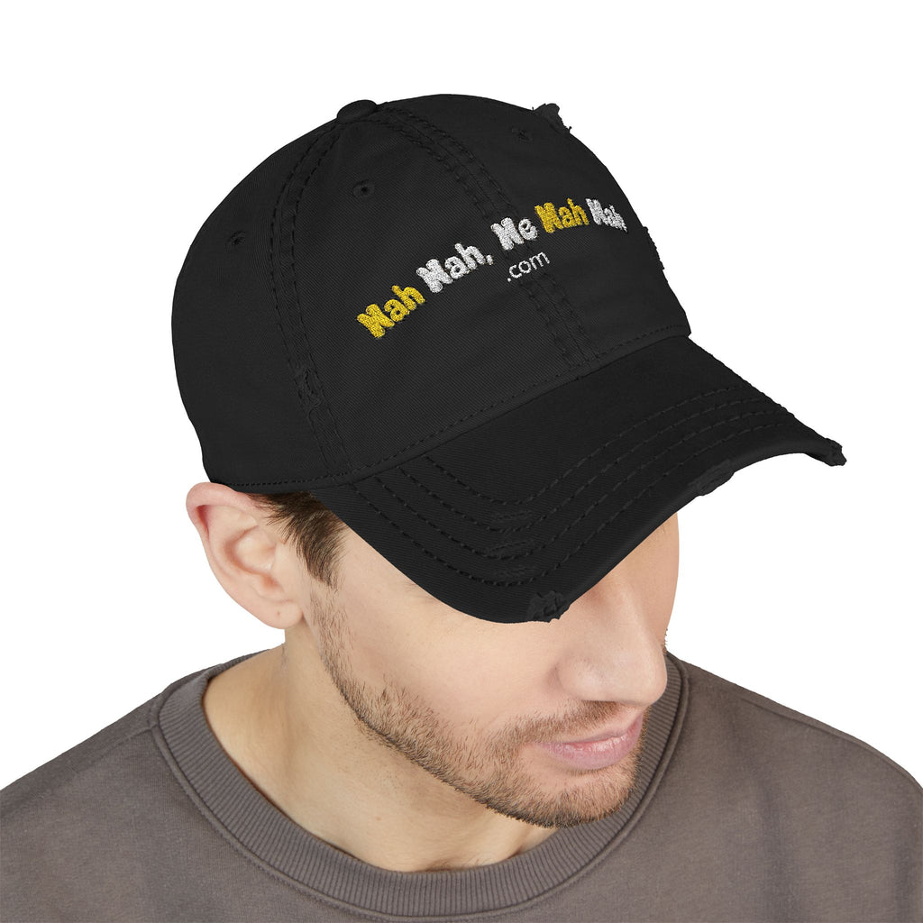 Distressed Embroidered Nah Nah Ne Nah Nah Dad Hat — Vintage Casual Cap for Tech & Trend Fans