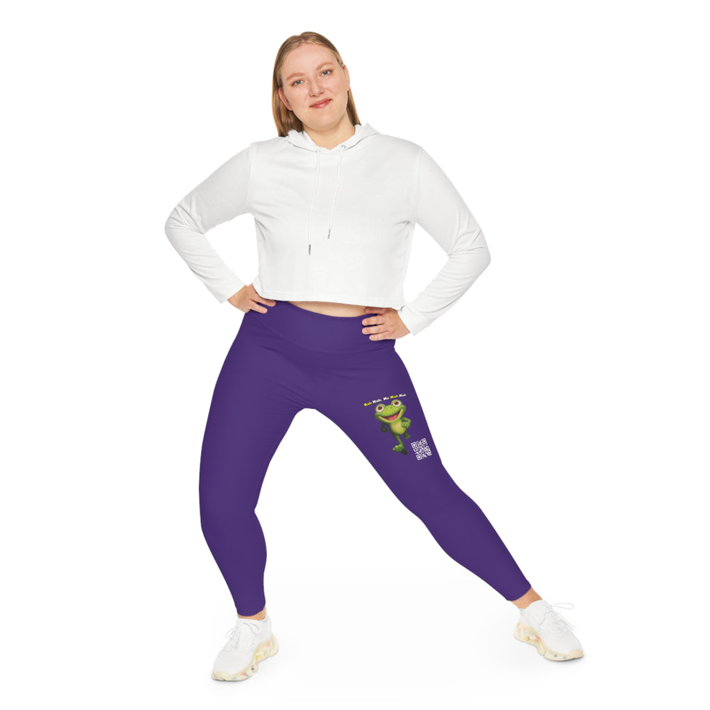 Leelee Inspired Plus Size Leggings (Purple) — Cute Smiling Leelee Running Frog Graphic Leggings