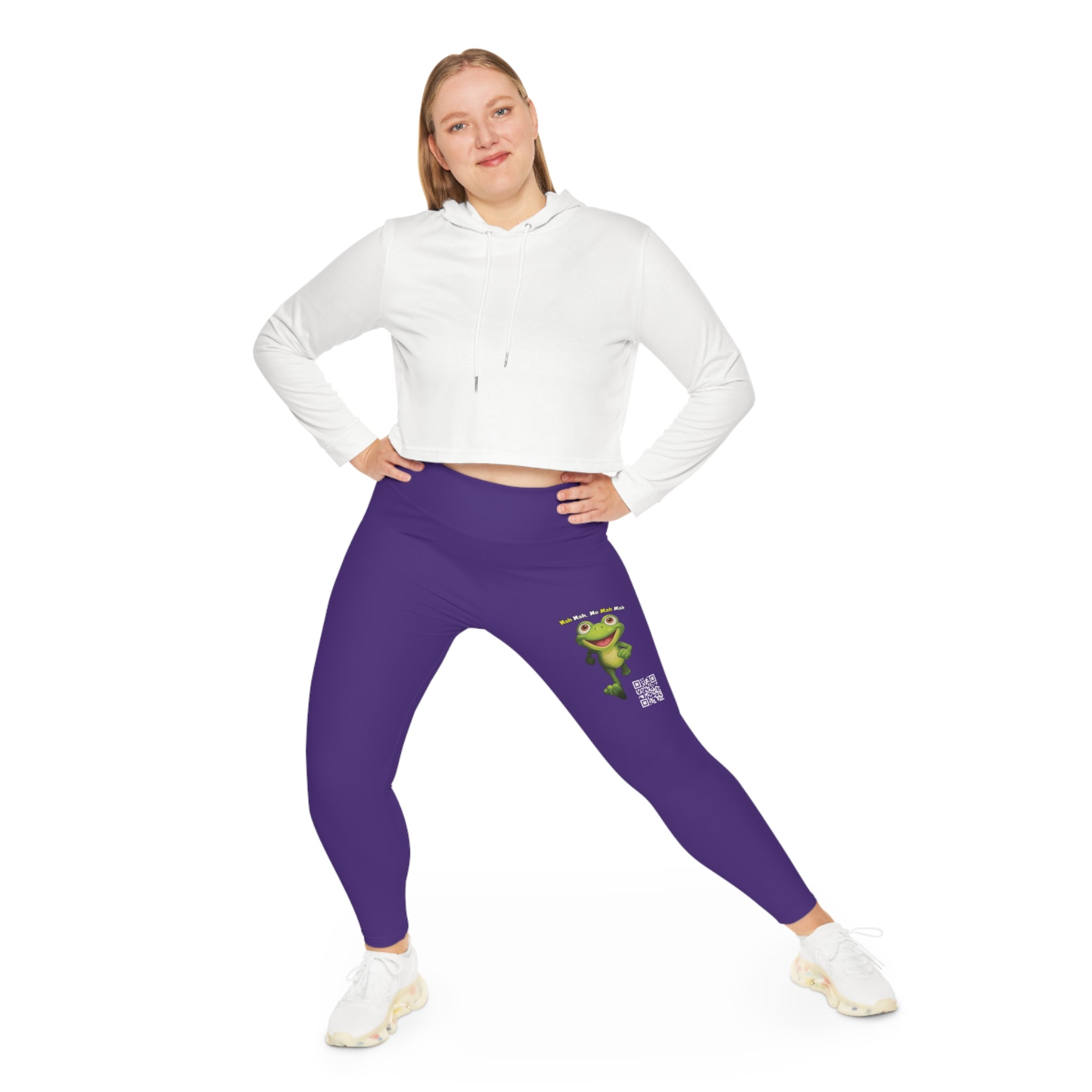 Leelee Inspired Plus Size Leggings (Purple) — Cute Smiling Leelee Running Frog Graphic Leggings