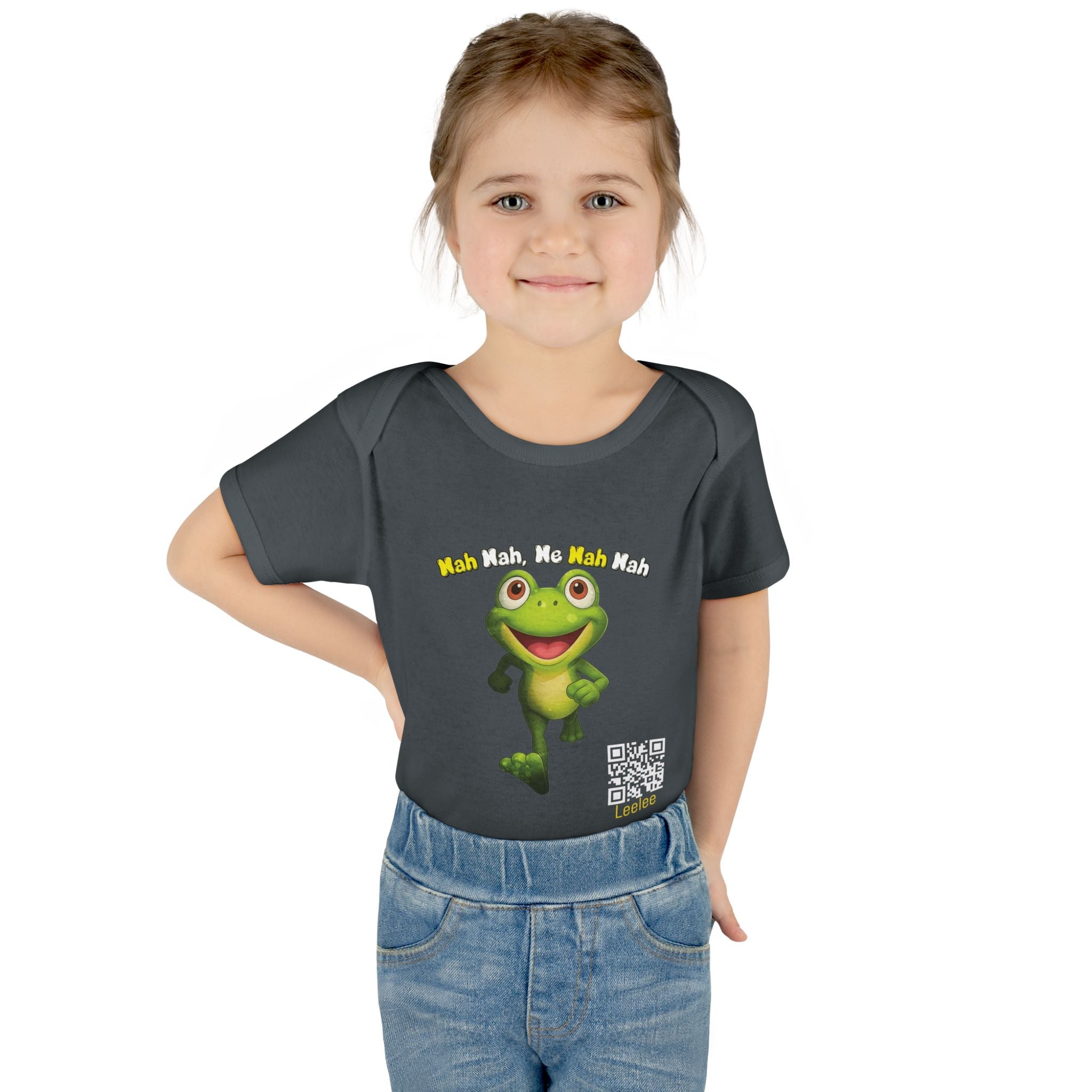 Baby Bodysuit – Cute Running Leelee Frog "Nah Nah, Ne Nah Nah" Infant Onesie