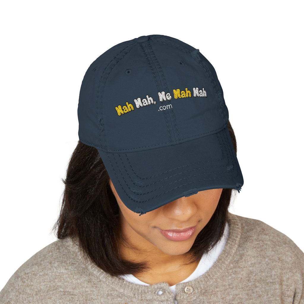 Distressed Embroidered Nah Nah Ne Nah Nah Dad Hat — Vintage Casual Cap for Tech & Trend Fans