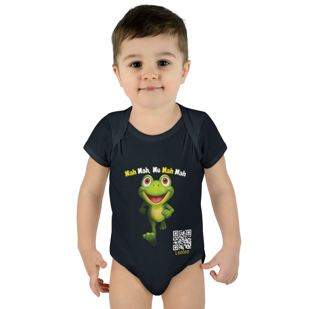 Baby Bodysuit – Cute Running Leelee Frog "Nah Nah, Ne Nah Nah" Infant Onesie