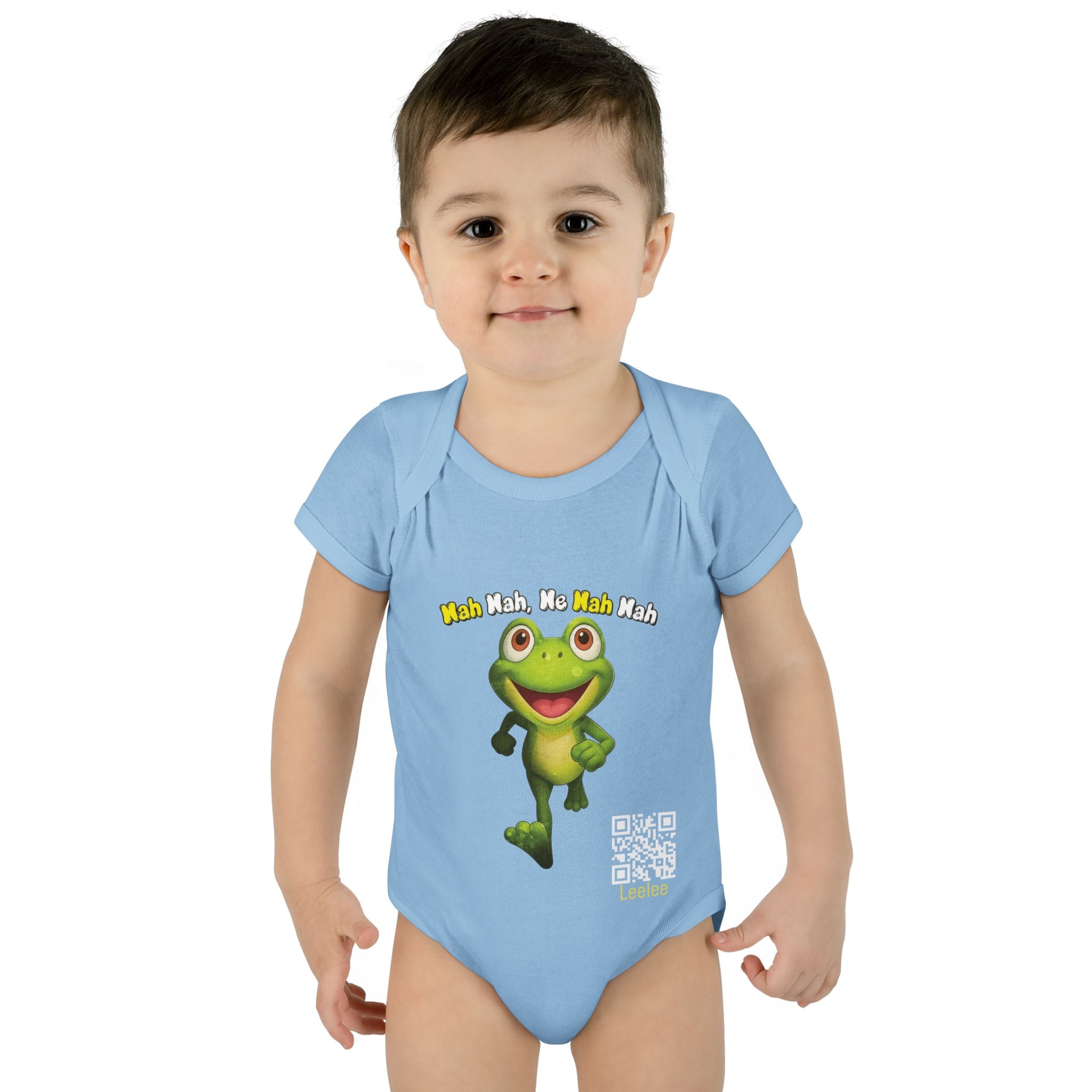Baby Bodysuit – Cute Running Leelee Frog "Nah Nah, Ne Nah Nah" Infant Onesie